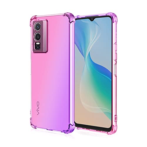 WILLIS TPU Silikon Handyhülle für vivo Y76 5G, Durchsichtig Farbverlauf Case, Anti Drop und Anti Scratch 6.58" Schutzhülle Pink Lila von WILLIS