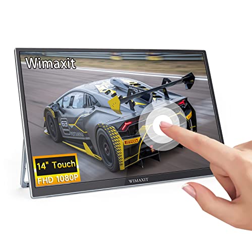 WIMAXIT Tragbarer 14-Zoll-Touchscreen-Monitor, externer Zweitbildschirm mit Zwei voll ausgestatteten Typ-C- und Mini-HDMI-Anschlüssen mit faltbarem Ständer für Laptop, PC, PS4, Xbox, Android-Telefon von WIMAXIT