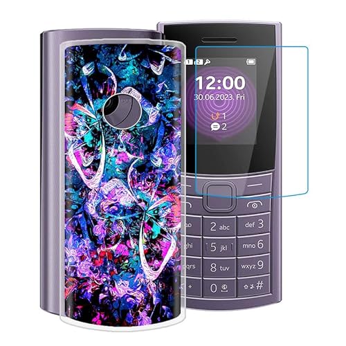 WIMSPEED Handyhülle für Nokia 110 4G 2023 (1.8 Zoll) + Gehärtetes Glas Schutzfolie, Stoßfest Silikon Schutzhülle Tasche Ultradünne weiches TPU Case Hülle für Nokia 110 4G 2023 - Lebhaft von WIMSPEED