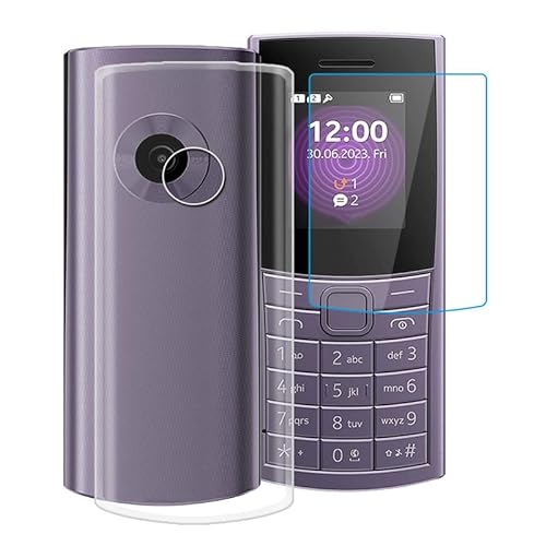 WIMSPEED Handyhülle für Nokia 110 4G 2023 (1.8 Zoll) + Gehärtetes Glas Schutzfolie, Stoßfest Silikon Schutzhülle Tasche Ultradünne weiches TPU Case Hülle für Nokia 110 4G 2023 - Transparent von WIMSPEED