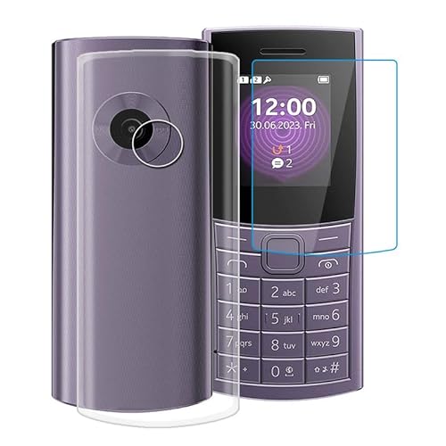 WIMSPEED Handyhülle für Nokia 110 4G 2023 (1.8 Zoll) + Gehärtetes Glas Schutzfolie, Stoßfest Silikon Schutzhülle Tasche Ultradünne weiches TPU Case Hülle für Nokia 110 4G 2023 - Transparent von WIMSPEED