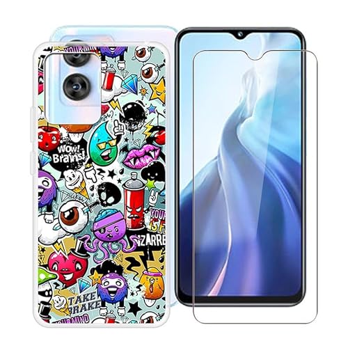 WIMSPEED Handyhülle für Oukitel C36 (6.56 Zoll) + Gehärtetes Glas Schutzfolie, Stoßfest Silikon Schutzhülle Tasche Ultradünne weiches TPU Case Hülle für Oukitel C36 - Graffiti von WIMSPEED