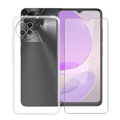 WIMSPEED Handyhülle für itel S23 (6.6 Zoll) + Gehärtetes Glas Schutzfolie, Stoßfest Silikon Schutzhülle Tasche Ultradünne weiches TPU Case Hülle für itel S23 - Transparent von WIMSPEED