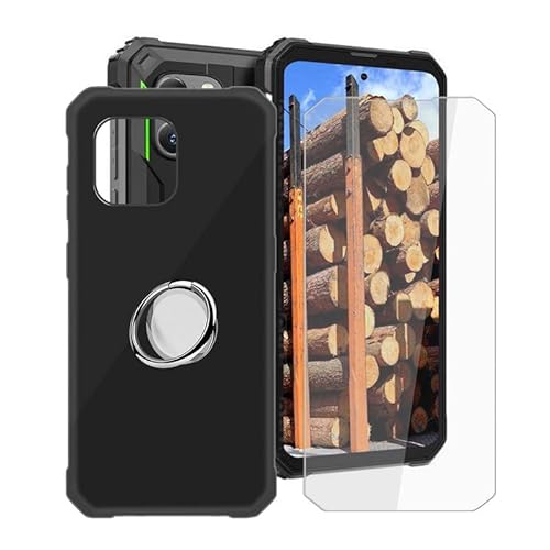WIMSPEED Hülle + Schutzfolie für Blackview BV8900 (6.50 Zoll) mit 360° Rotating Magnet Ring Ständer, Schwarz TPU Handyhülle Case Weich Silikon Schutzhülle Tasche für Blackview BV8900 von WIMSPEED