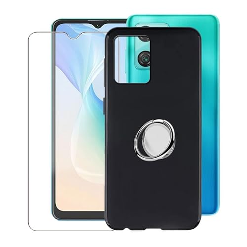 WIMSPEED Hülle + Schutzfolie für Blackview Oscal C30 Pro (6.52 Zoll) mit 360° Rotating Magnet Ring Ständer, Schwarz TPU Handyhülle Case Weich Silikon Schutzhülle Tasche für Blackview Oscal C30 Pro von WIMSPEED