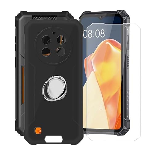 WIMSPEED Hülle + Schutzfolie für Oukitel WP28 (6.52 Zoll) mit 360° Rotating Magnet Ring Ständer, Schwarz TPU Handyhülle Case Weich Silikon Schutzhülle Tasche für Oukitel WP28 von WIMSPEED