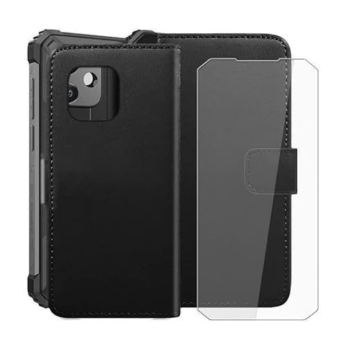 WIMSPEED Hülle für Blackview BV8900 (6.50") Standfunktion Case + Gehärtetem Glasfolie 9H Härte, Flip Handyhülle PU-Leder Tasche Flip Schutzhülle Cover - Black von WIMSPEED