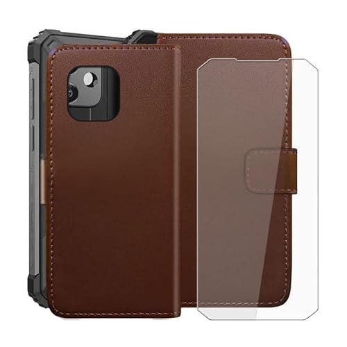 WIMSPEED Hülle für Blackview BV8900 (6.50") Standfunktion Case + Gehärtetem Glasfolie 9H Härte, Flip Handyhülle PU-Leder Tasche Flip Schutzhülle Cover - Brown von WIMSPEED