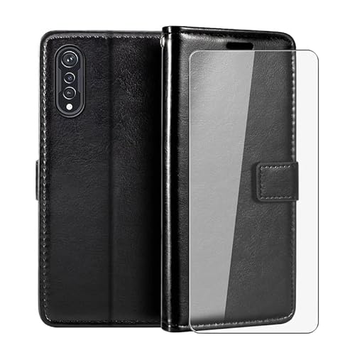 WIMSPEED Hülle für Cubot X70 (6.58") Standfunktion Case + Gehärtetem Glasfolie 9H Härte, Flip Handyhülle PU-Leder Tasche Flip Schutzhülle Cover - Black von WIMSPEED
