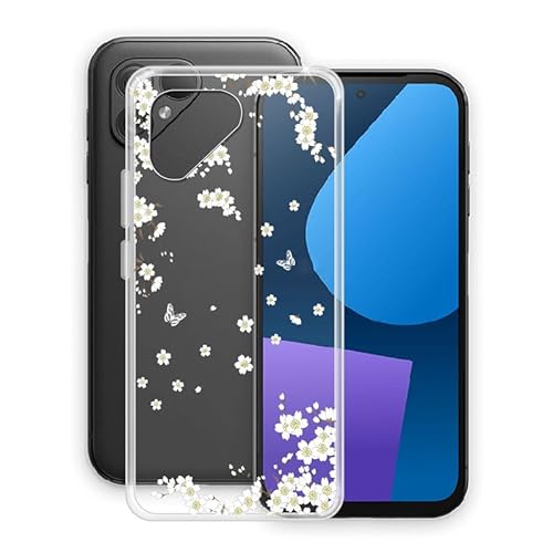 WIMSPEED Hülle für Fairphone 5 (6.46 Zoll) Stoßfest Anti-Kratzer Transparent Handyhülle Case, Ultradünne Flexible Silikon TPU Bumper Schutzhülle Cover für Fairphone 5 - Weiße Blume von WIMSPEED