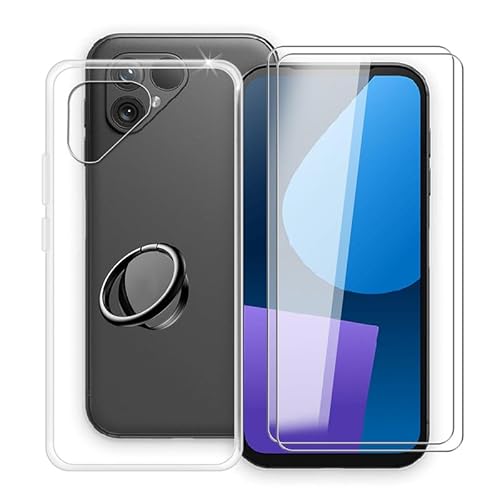 WIMSPEED Hülle für Fairphone 5 (6.46 Zoll) mit 2 Stück + Gehärtetem Glasfolie + 360° Rotating Magnet Ring Ständer, Weiches Silikon TPU Anti-Kratzen Handyhülle Tasche für Fairphone 5 von WIMSPEED