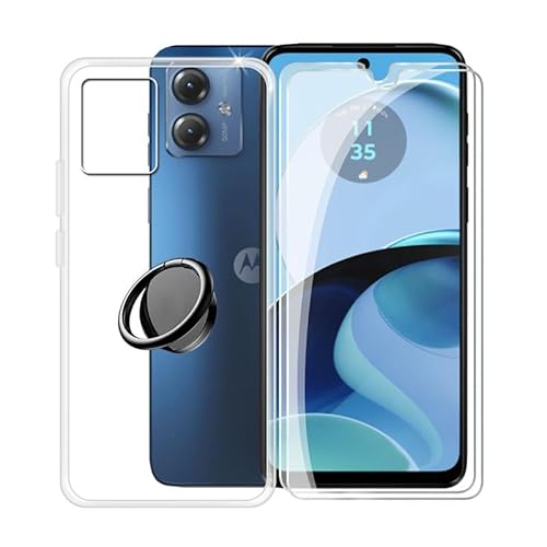 WIMSPEED Hülle für Motorola Moto G14 (6.5 Zoll) mit 2 Stück + Gehärtetem Glasfolie + 360° Rotating Magnet Ring Ständer, Weiches Silikon TPU Anti-Kratzen Handyhülle Tasche für Motorola Moto G14 von WIMSPEED