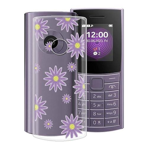 WIMSPEED Hülle für Nokia 110 4G 2023 (1.8 Zoll) Stoßfest Anti-Kratzer Transparent Handyhülle Case, Ultradünne Flexible Silikon TPU Bumper Schutzhülle Cover für Nokia 110 4G 2023 - Lila Blume von WIMSPEED