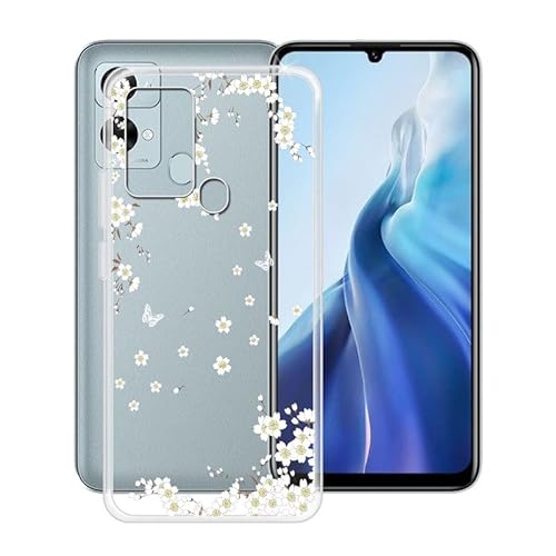 WIMSPEED Hülle für Oukitel C33 (6.80 Zoll) Stoßfest Anti-Kratzer Transparent Handyhülle Case, Ultradünne Flexible Silikon TPU Bumper Schutzhülle Cover für Oukitel C33 - Weiße Blume von WIMSPEED