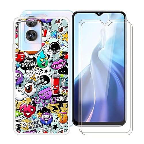WIMSPEED Hülle für Oukitel C36 (6.56 ") + 2 Stück Gehärtetem Glas Schutzfolie, Stoßfest Anti-Kratzer Schutzhülle Tasche Dünne Weiches Silikon Handyhülle für Oukitel C36 - Graffiti von WIMSPEED