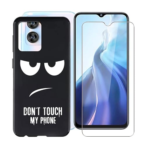 WIMSPEED Hülle für Oukitel C36 (6.56 Zoll) Mit 1 X Gehärtetem Glas Schutzfolie, Ultradünne Schwarz Kratzfest Weich Silikon TPU Bumper Schutzhülle Cover für Oukitel C36 - Nicht Tasten von WIMSPEED
