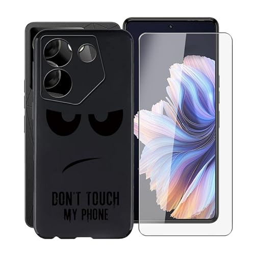 WIMSPEED Hülle für Tecno Camon 20 Pro 5G (6.50 Zoll) Mit 1 X Gehärtetem Glas Schutzfolie, Ultradünne Schwarz Kratzfest Weich Silikon TPU Bumper Schutzhülle Cover für Tecno Camon 20 Pro 5G - DUO5 von WIMSPEED