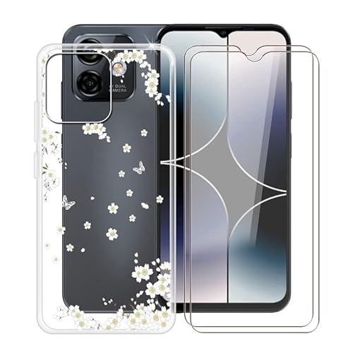 WIMSPEED Hülle für Ulefone Note 16 Pro (6.52 ") + 2 Stück Gehärtetem Glas Schutzfolie, Stoßfest Anti-Kratzer Schutzhülle Tasche Dünne Weiches Silikon Handyhülle für Ulefone Note 16 Pro - Weiße Blume von WIMSPEED
