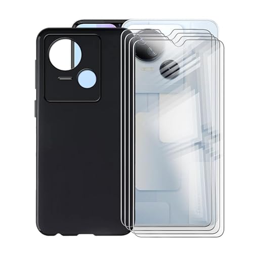 WIMSPEED Schwarz Stoßfest Schutzhülle Hülle Cover für Tecno Spark 10 5G (6.6 Zoll) + 4 Stück Gehärtetem Glas, Ultradünne Silikon Sanft TPU Bumper Handyhülle Case - Schwarz von WIMSPEED