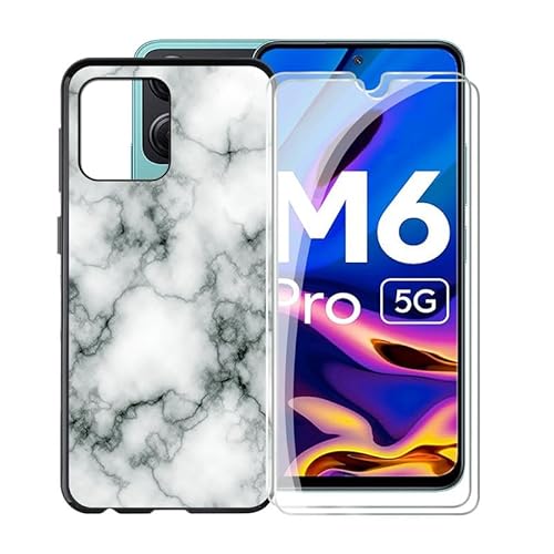 WIMSPEED Schwarz Stoßfest Schutzhülle Hülle Cover für Xiaomi Poco M6 Pro (6.79 Zoll) + 2 Stück Gehärtetem Glas, Ultradünne Silikon Sanft TPU Bumper Handyhülle Case - Marmor von WIMSPEED