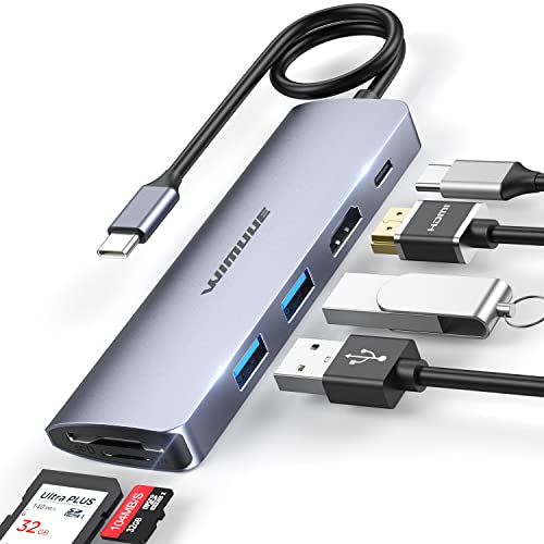 USB C Hub, WIMUUE USB C Adapter Kompatibel für MacBook Pro/Air,7 in 1 Aluminium USB 3.0 HUB mit 4K HDMI, 100W PD, 2 USB 3.0 Ports, MicroSD, SD Kartenleser USB-C Dock für Thunderbolt 3 Typ C Laptop von WIMUUE