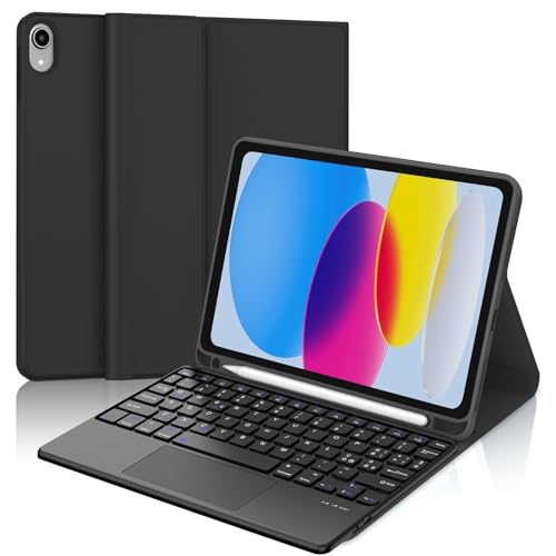 WINCHKING Tastatur für iPad A16 11/10 Generation (2025/2022) mit Touchpad, Cover mit Tastatur für iPad 11 Gen 11 Zoll / 10 Gen 10,9 Zoll, magnetische QWERTY Tastatur, Hülle mit Stifthalter, Schwarz von WINCHKING