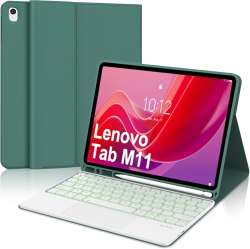 WINCHKING Tastatur Hülle für Lenovo Tab M11 11 Zoll 2024, Tastatur für Lenovo Tab M11 Tablet, 7 Farben Beleuchtung, Magnetisch Abnehmbarer mit QWERTZ Layout (Dunkelgrün-Touchpad) von WINCHKING