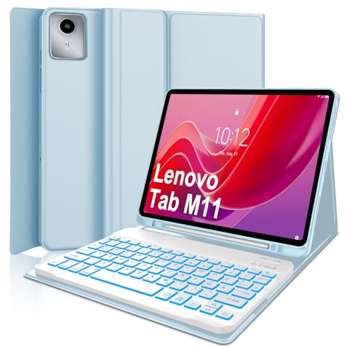 WINCHKING Tastatur Hülle für Lenovo Tab M11 11'' 2024 Tastatur für Lenovo Tab M11 Tablet Magnetisch Abnehmbarer mit QWERTZ Layout (Himmelblau-Beleuchtung) von WINCHKING