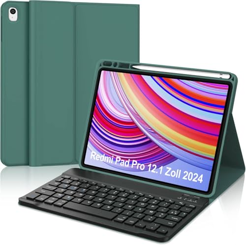 WINCHKING Tastatur Hülle für Redmi Pad Pro 12.1 Zoll - Bluetooth Tastatur QWERTZ Layout, Abnehmbare Magnetische Tastaturhülle für Redmi Pad Pro 12.1 (Dunkelgrün) von WINCHKING