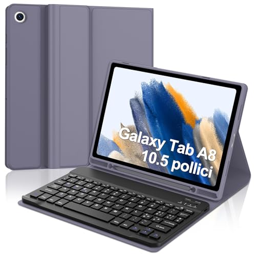 WINCHKING Tastatur für Samsung Galaxy Tab A8 2021 (SM-X200/X205/X207), italienisches Layout, Hülle für 10,5 Zoll mit Stiftablage, abnehmbare magnetische Bluetooth-Tastatur, Lavendelviolett von WINCHKING