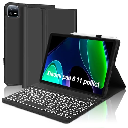 WINCHKING Tastatur für Xiaomi Pad6 11 Zoll 2023, italienisches Layout, 7 Hintergrundbeleuchtungsfunktionen, Schutzhülle für 11 Zoll, schlanke Bluetooth-Tastatur, magnetisch, abnehmbar, Schwarz von WINCHKING