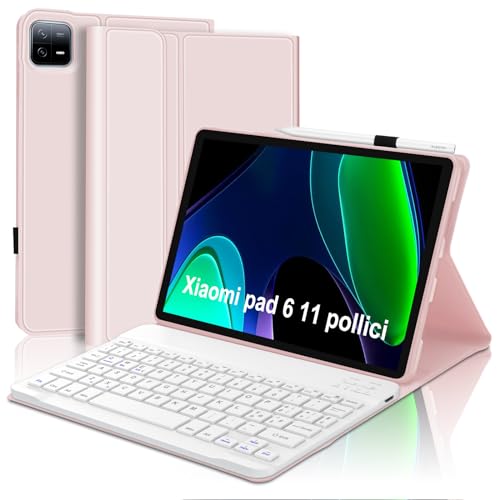 WINCHKING Tastatur für Xiaomi Pad6 11 Zoll 2023, italienisches Layout, Schutzhülle für 11 Zoll mit Stifthalter, schlanke Bluetooth-Tastatur, magnetisch, abnehmbar, Hellrosa von WINCHKING