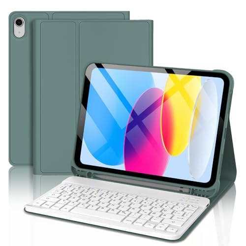 WINCHKING iPad 11 Generation Tastatur 11 Zoll 2025 - Hülle für iPad 10 Generation 10,9 Zoll 2022, Abnehmbare Kabellose QWERTZ Tastatur(dunkelgrün) von WINCHKING