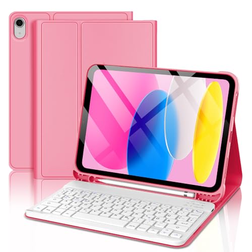 WINCHKING iPad 11 Generation A16 Tastatur M3 2025 - Hülle für iPad 10 Generation 2022, Abnehmbare Kabellose QWERTZ Tastatur(Begonie rot) von WINCHKING