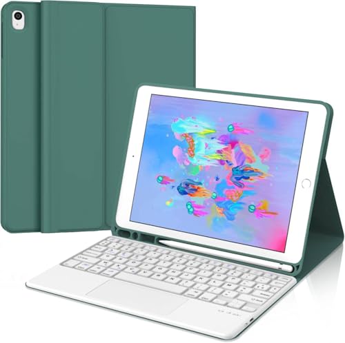 WINCHKING iPad 6 Generation Hülle mit Tastatur - Tastatur mit Touchpad für iPad 6th/5th Generation 2018/2017 9,7 Zoll, Abnehmbare Kabellose QWERTZ Layout, 7 Farben Beleuchtete (Dunkelgrün) von WINCHKING