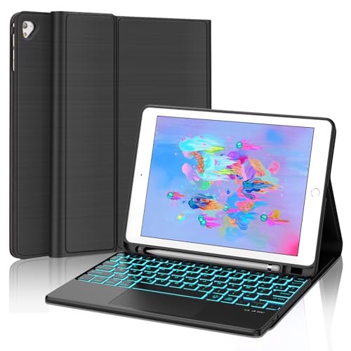 iPad 6 Generation Hülle mit Tastatur - Tastatur mit Touchpad für iPad 6th/5th Generation 2018/2017 9,7 Zoll, Abnehmbare Kabellose QWERTZ Tastatur, 7 Farben Beleuchtete, Schwarz iPad 6 Generation Hülle mit Tastatur - Tastatur mit Touchpad für iPad 6th/5th Generation 2018/2017 9,7 Zoll, Abnehmbare Kabellose QWERTZ Tastatur, 7 Farben Beleuchtete, Schwarz von WINCHKING