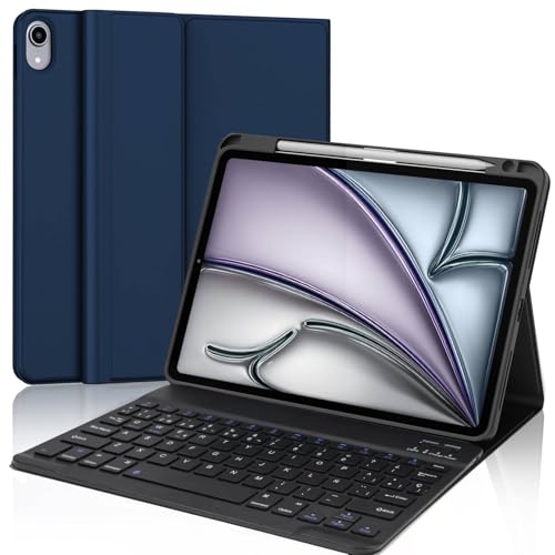 WINCHKING iPad Air 13 (M3) 2025 Hülle mit Tastatur, Bluetooth Tastatur für iPad Air 13 Zoll (M2) 2024, QWERTZ Layout Hintergrundbeleuchtung mit Trackpad (Dunkelblau) von WINCHKING