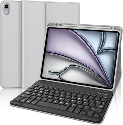 WINCHKING iPad Air 13 (M3) 2025 Hülle mit Tastatur, Bluetooth Tastatur für iPad Air 13 Zoll (M2) 2024, QWERTZ Layout Hintergrundbeleuchtung mit Trackpad (Grau) von WINCHKING