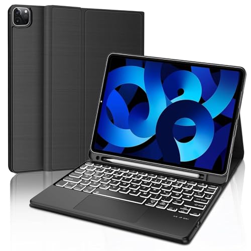 Tastatur Hülle für iPad Air 11 Zoll und Air 5./4. (2022/2020) - Tastatur mit Touchpad für Pro 11 4./3./2./1, 7-Farbige Beleuchtung, Abnehmbare Kabellose QWERTZ Layout für iPad Pro 11, Schwarz von WINCHKING