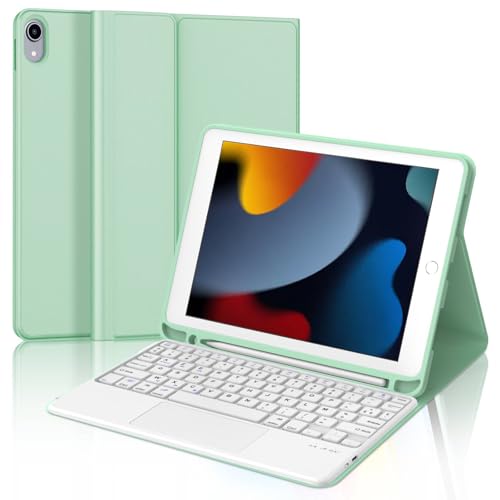 WINCHKING iPad 9 Generation Hülle mit Tastatur 10,2 Zoll für iPad 9/8/7 Gen - 7 Farben Beleuchtete Kabellose Abnehmbare mit Touchpad, Flexibles TPU Hülle mit Stifthalter, QWERTZ Layout (Hellgrün) von WINCHKING