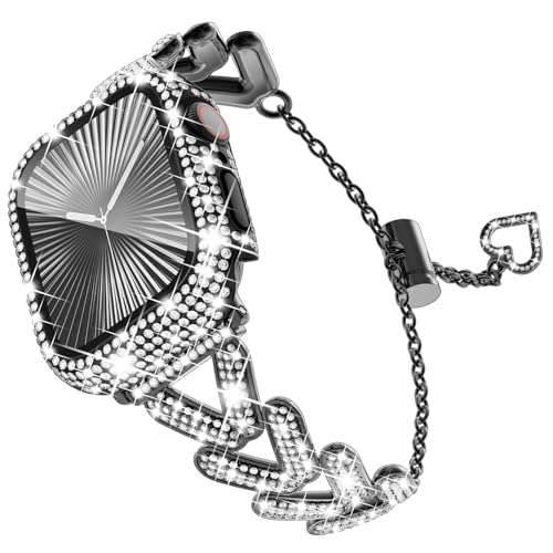 WINGLE Bling Band und Hülle für Apple Watch Band Serie 10 42 mm Damen, luxuriöses funkelndes Strass-Kristall-Metallband, Designer-Armband mit Diamant-Displayschutzfolie, 42 mm, Schwarz WINGLE Bling Band und Hülle für Apple Watch Band Serie 10 42 mm Damen, luxuriöses funkelndes Strass-Kristall-Metallband, Designer-Armband mit Diamant-Displayschutzfolie, 42 mm, Schwarz von WINGLE