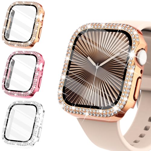 WINGLE Displayschutzfolie für Apple Watch, kompatibel mit Apple Watch, 46 Serie 10, glänzende Diamant-Abdeckung mit gehärtetem Glas, Displayschutzfolie für iWatch-Hülle, 46 mm, Serie 10 (Roségold, WINGLE Displayschutzfolie für Apple Watch, kompatibel mit Apple Watch, 46 Serie 10, glänzende Diamant-Abdeckung mit gehärtetem Glas, Displayschutzfolie für iWatch-Hülle, 46 mm, Serie 10 (Roségold, von WINGLE