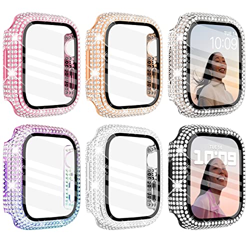 Wingle Schutzhülle für Apple Watch, 45 mm, Serie 9, 8, 7, mit Displayschutzfolie, über 400 glitzernde Kristall-Diamanten, Apple Watch, Gesichtsabdeckung, Stoßfänger mit gehärtetem Glas, von WINGLE