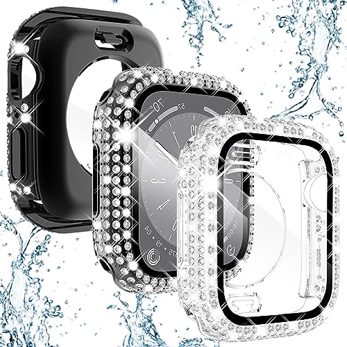 WINGLE wasserdichte Schutzhülle für Apple Watch Serie 9, Serie 8, 7, 41 mm, Displayschutzfolie, 2-in-1, voller Glitzer, Strass, Stoßfänger, Gesichtsabdeckung für iWatch Damen, 41 mm, von WINGLE