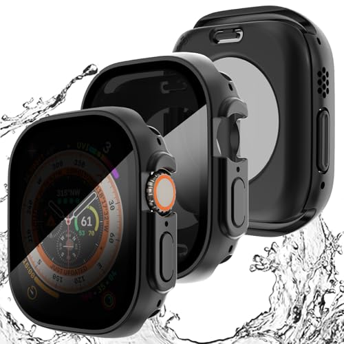 Wingle 2 Pack Privacy Hülle für Apple Watch Ultra 2 49mm Displayschutzfolie Hülle, [Anti-Peeping] 2 in 1 Wasserdicht 360 Schutzglas Gesichtsabdeckung Harter PC Bumper für iWatch Ultra/Ultra 2 49mm, von WINGLE
