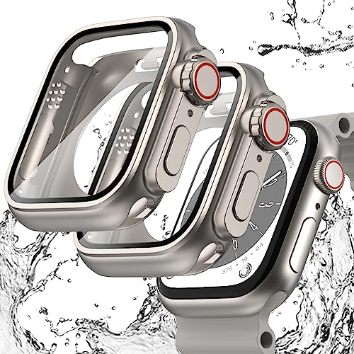 Wingle 2-in-1 wasserdichte Schutzhülle für Apple Watch, Displayschutzfolie, 44 mm, Serie 6, 5, 4 SE, sieht aus wie Apple Watch Ultra, 2 Stück, iWatch-Gesichtsabdeckung + Rückseitenschutz mit von WINGLE