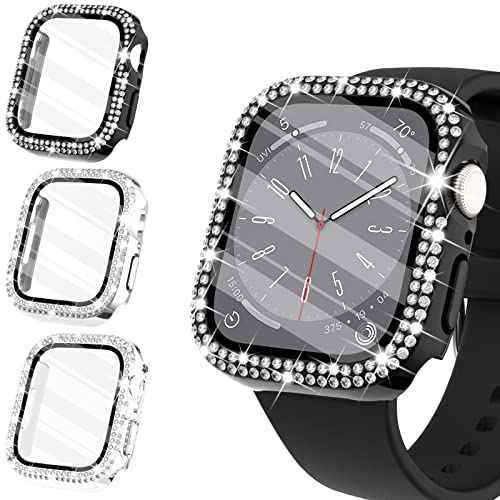 Wingle Kompatibel mit Apple Watch Hülle 38 mm 40 mm 42 mm 44 mm, Frauen glänzende Abdeckung mit gehärtetem Glas Displayschutzfolie für iWatch SE Serie 6/5/4/3/2/1, silber, transparent (nur für 40 mm) von WINGLE