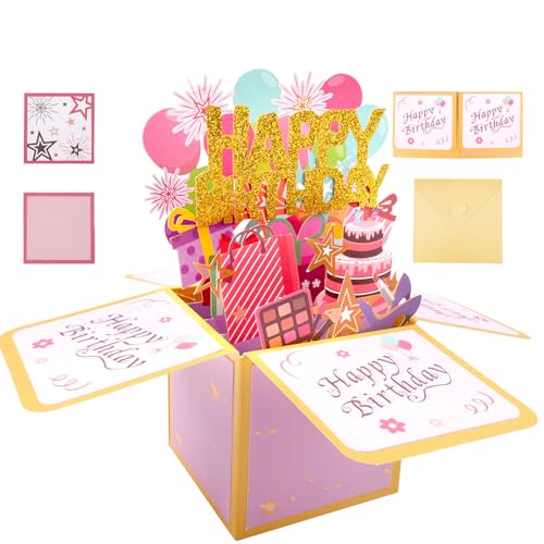 Geburtstag Karte Pop Up, 3D Geburtstagskarte mit Umschlag, Happy Birthday Card Geschenke Geburtstagskarte Kreative Geburtstagsgeschenk für Kinder Mama Frauen Männer Romantik Jahrgang von WINKIO