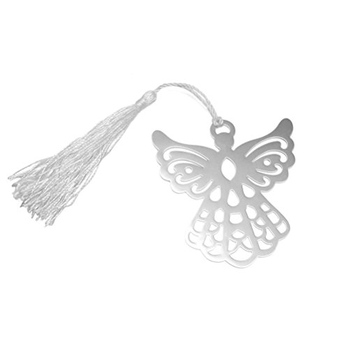 WINOMO Silber Metall Engel Lesezeichen Hochzeit Party Favors mit weißer Seide Tassel 6 Stk von WINOMO