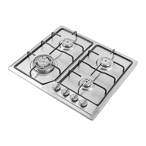 4-Herd-Gaskochfeld | 58 cm Edelstahl-Gaskochfeld mit automatischem Flammenschutz | Drucktasten-Drehschalter | Erdgas | Impulszündung für Dauerlicht | Energieeffizient von WINPANG